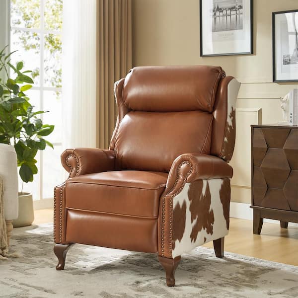 JAYDEN CREATION Alice Saddle Traditional Genuine Leather Manual Recliner with Solid Wood Legs and Nailheads