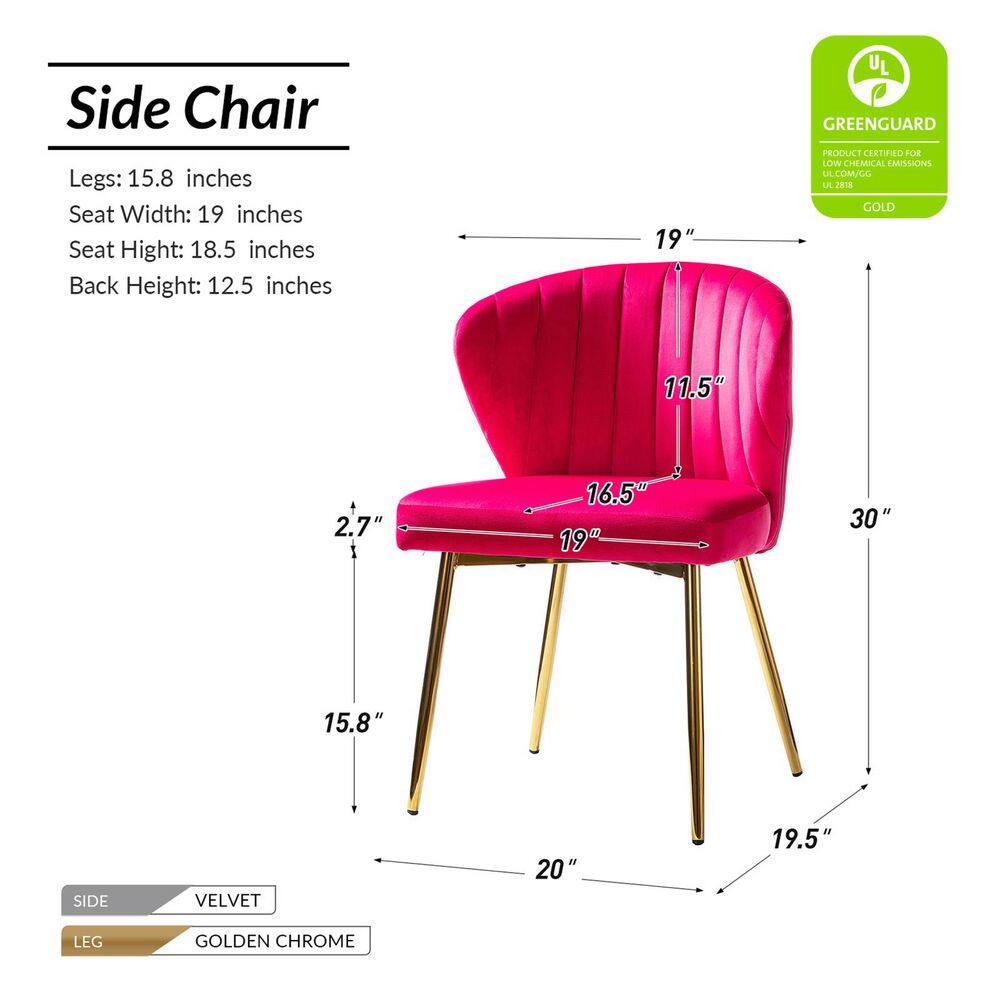 Fuchsia Velvet Upholstered Side Chair with Golden Metal Legs
