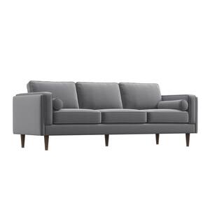 Hudson 86 in. W Square Arm Mid Century Modern Furniture Style Velvet Living Room Straight Couch in Gray