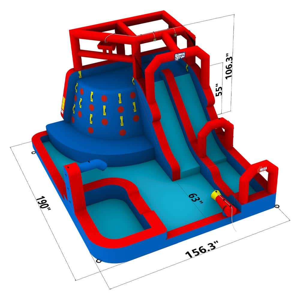 Mega Inflatable Blue and Red Backyard Water Slide Park