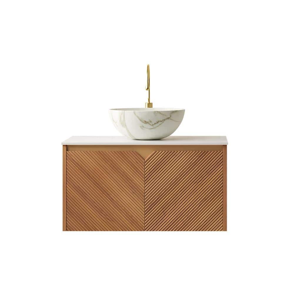 30 in. W x 20 in. D x 22 in. H Floating Bath Vanity in Brown Oak with Carrara White Sintered Stone Top price history on PriceWatchPro