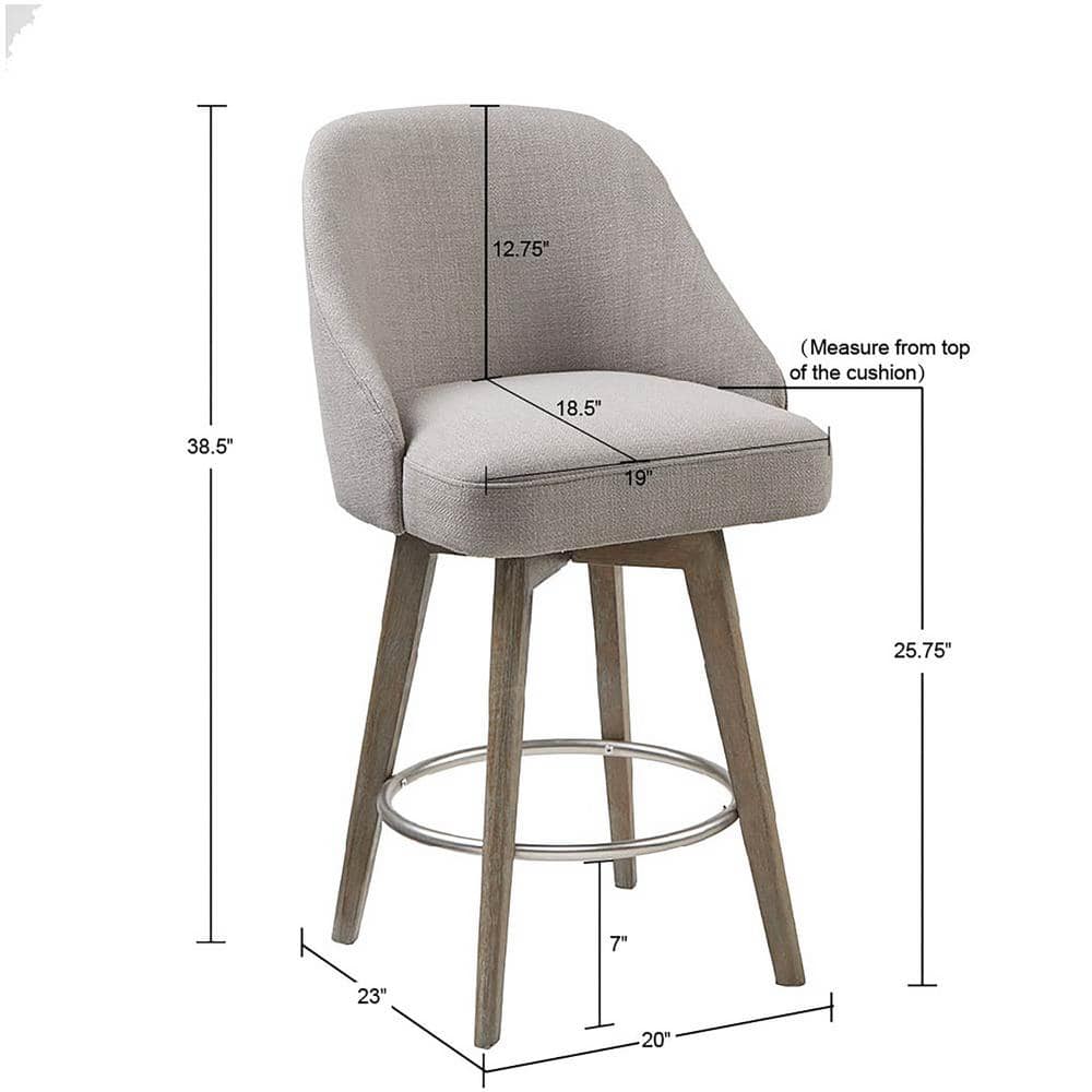 Elegant Reclaimed Grey Swivel Counter Stool with Metal Ring Footrest