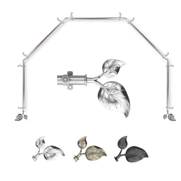EMOH 13/16" Dia Adjustable 5-Sided Bay Window Curtain Rod 28 to 48" (each side) with Botany Finials in Satin Nickel