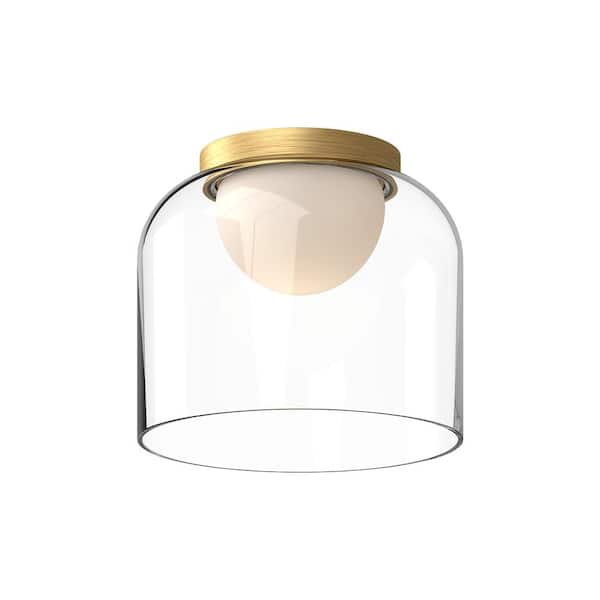 KUZCO Cedar 8 in. 1 Light 13-Watt Brushed Gold/Clear Integrated LED Flush Mount