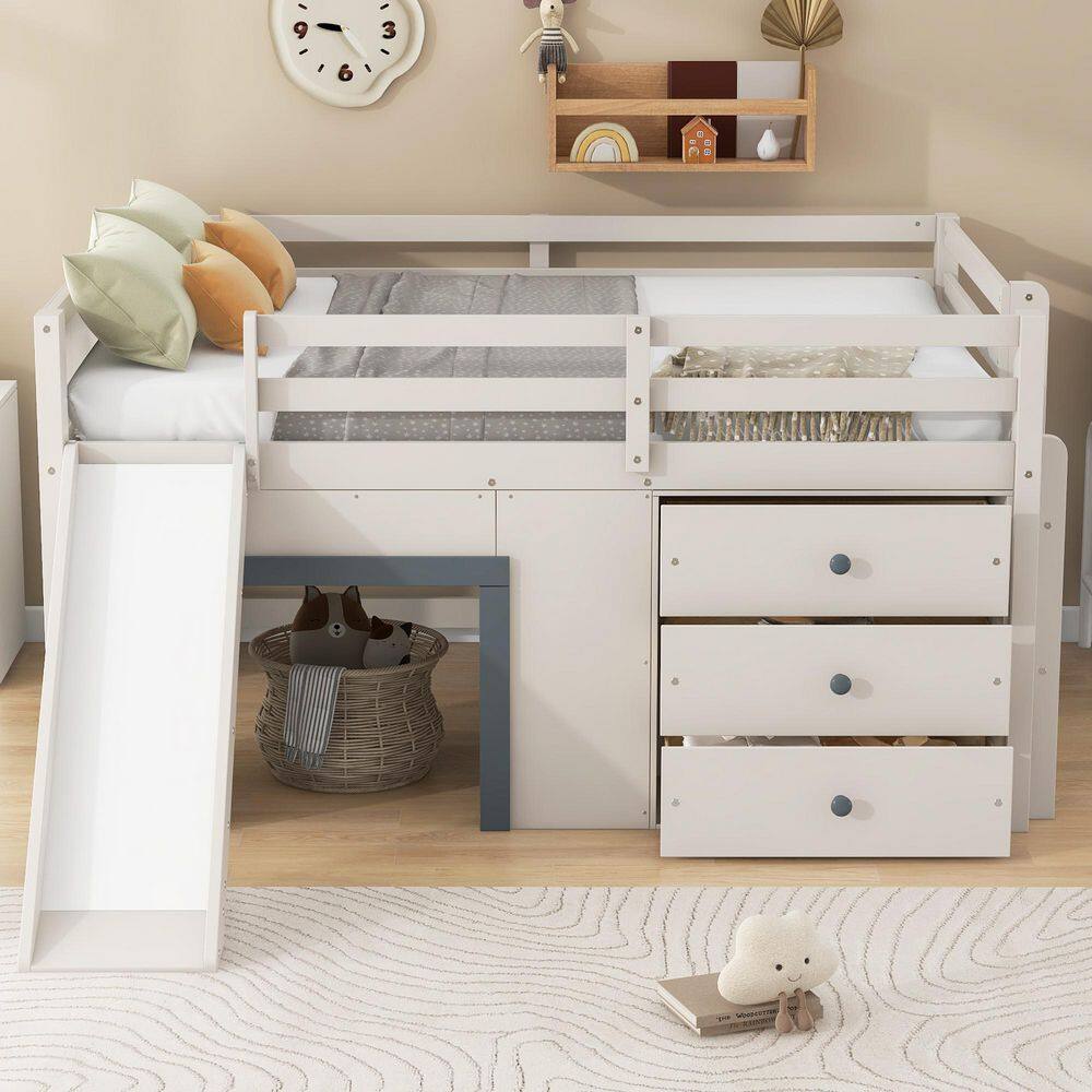 Harper & Bright Designs Full Loft Bed with Desk and Storage Shelves - Thumbnail 3