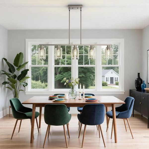 5-Light Brushed Nickel Modern Kitchen Island Pendant Lighting with Clear Glass Shade, Hanging Light for Dining Room