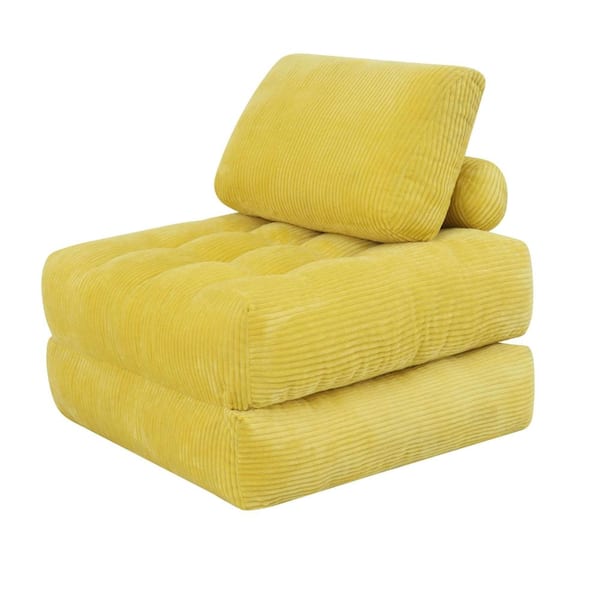 Yellow Corduroy Fabric 62.9 in. Bean Bag Couch for Living Room, Bedroom & Dorm, Cozy Fluffy Cloud Mini Couch