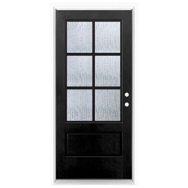 MP Doors 36 in. x 80 in. Left-Hand Inswing 4 Lite Water Wave Glass Black Finished Fiberglass Prehung Front Door