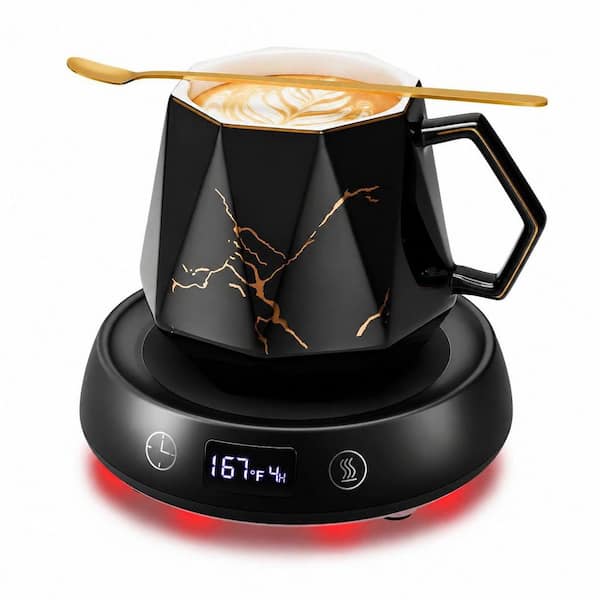 14 oz Marbling White Ceramic Coffee Mug and Electric Mug Warmer Set, 3 Temperature Control, 1 Set