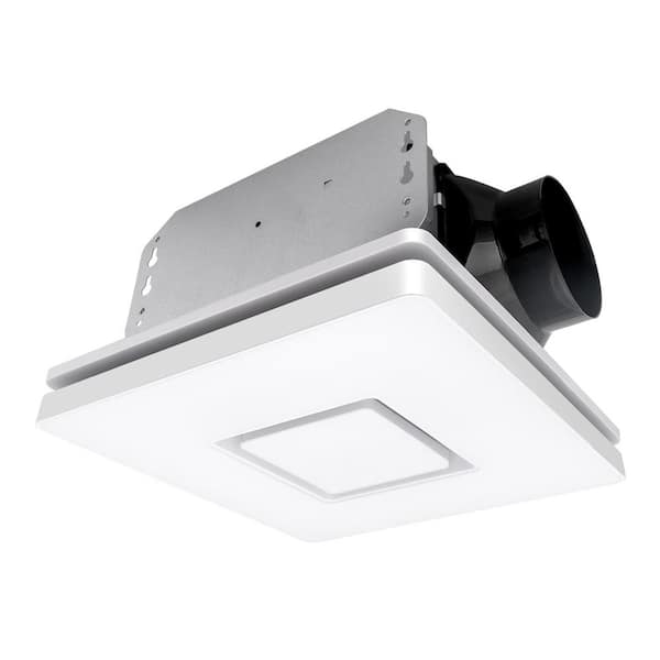 Akicon 1390N2 Series Decorative White Fan Speed 90 CFM Ceiling Bathroom Exhaust Fan with 18-Watt Dimmable 3CCT LED Light Square