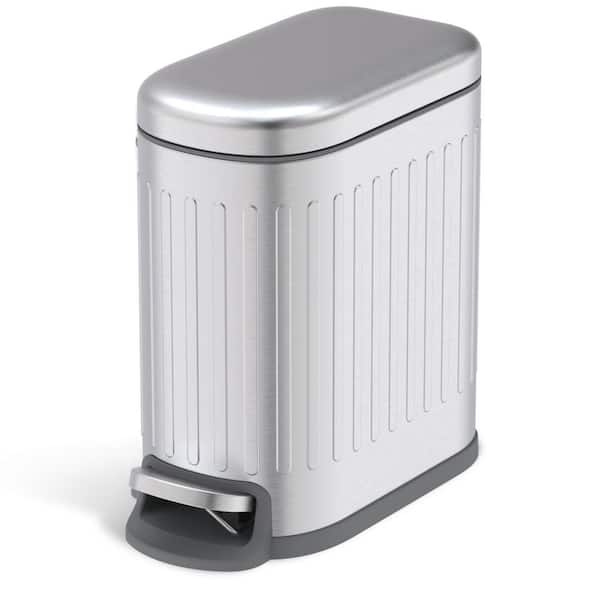 1.3 Gal. Slim Rectangular Stainless Steel Bathroom Trash Can with Soft-Close Lid and Step Pedal, Silver