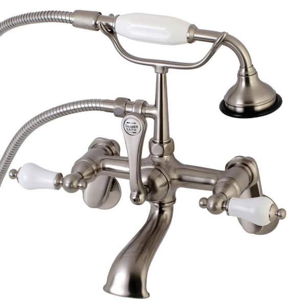 Kingston Brass Vintage Adjustable Center 3-Handle Claw Foot Tub Faucet with Handshower in Brushed Nickel