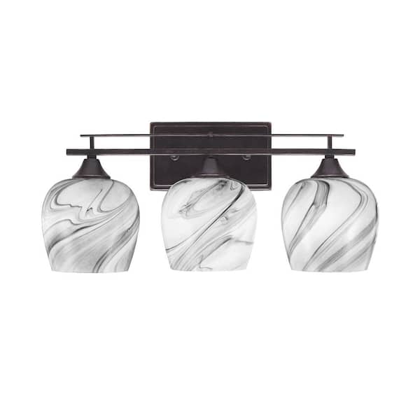 Unbranded Ontario 20.75 in. 3-Light Vanity Light Dark Granite Onyx Swirl Glass Shade