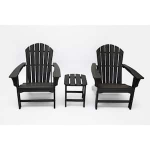 Hampton Black Patio Plastic Adirondack Chair (3-Piece)
