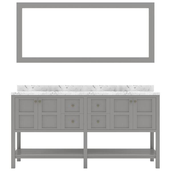 Virtu USA Winterfell 72 in. W x 22 in. D x 37 in. H Double Sink Bath Vanity in Gray with Quartz Top and Mirror