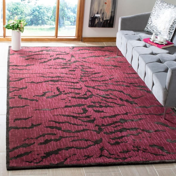 Jamie Drake 6 ft. x 9 ft. Raspberry/Coffee Animal Striped Area Rug