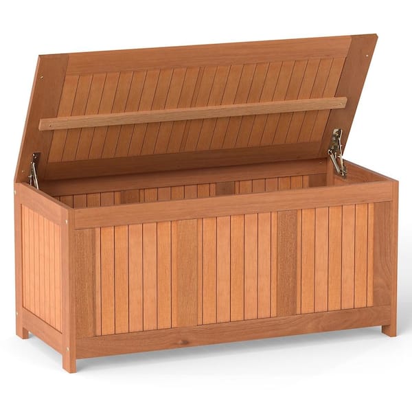 SKONYON 58 Gallon 3-in-1 Patio Wooden Deck Box with Flip Top Lid