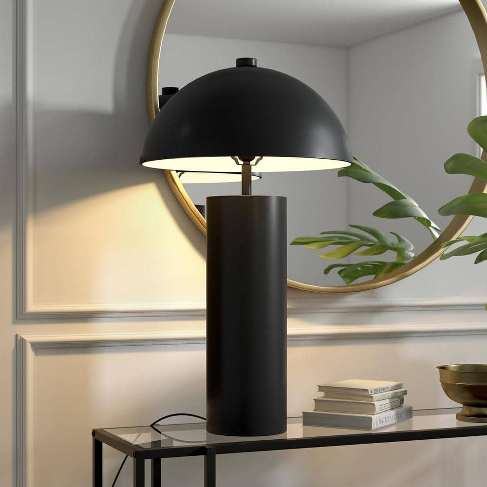 York 27" Blackened Bronze Cylinder Nightstand Lamp with Dome Shade