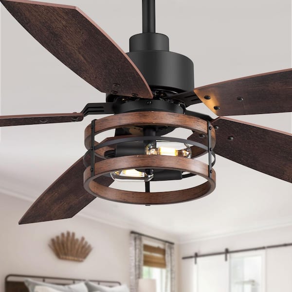 Middleton 52 in. 2-Light Indoor Black Farmhouse Ceiling Fan with Open Frame Light Kit and Remote Included