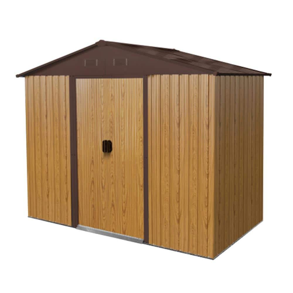 8 ft. W x 4 ft. D Outdoor Metal Storage Shed with Sliding Doors & Transparent Plate for Garden Lawn, Brown (32 sq. ft. ) price history on PriceWatchPro