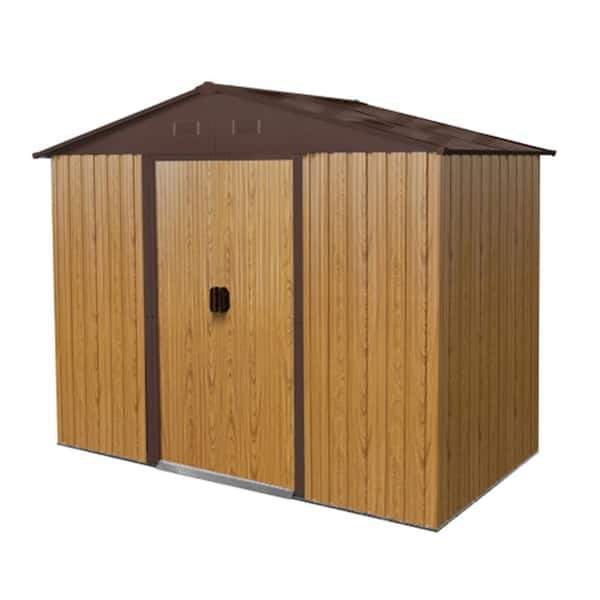 8 ft. W x 4 ft. D Outdoor Metal Storage Shed with Sliding Doors & Transparent Plate for Garden Lawn, Brown (32 sq. ft. )