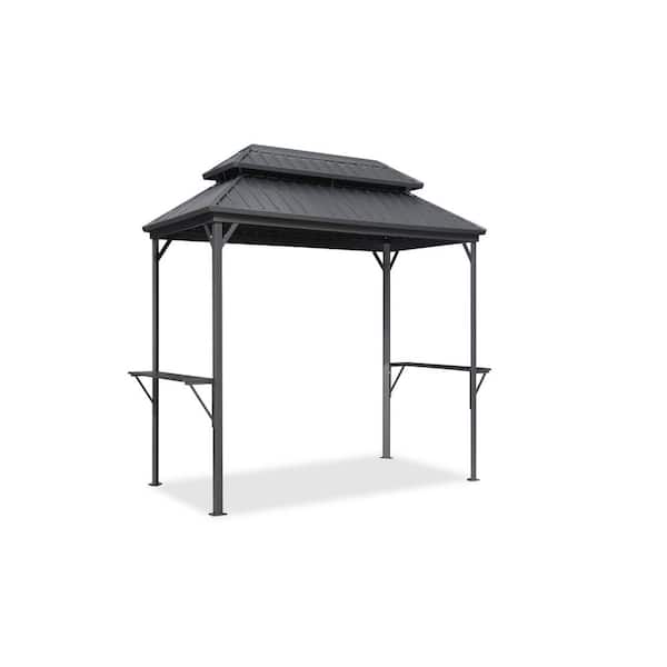 PURPLE LEAF Aluminum Outdoor 6 ft. x 8 ft. Hardtop Grill Gazebo Permanent Metal Roof with 2 Side Shelves Deck Grey BBQ Canopy