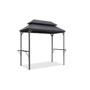 Aluminum Outdoor 6 ft. x 9 ft. Hardtop Grill Gazebo Permanent Metal Roof with 2 Side Shelves Deck Grey BBQ Canopy