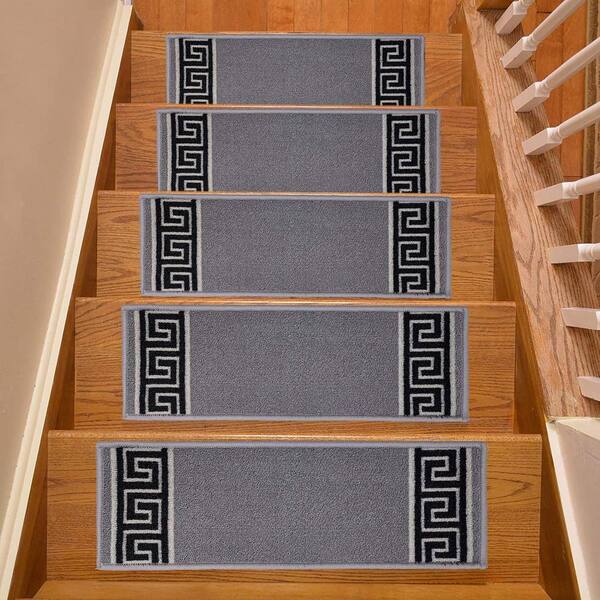 Meander Greek Design Gray 8.5 in. x 26 in. Stair Treads Cover (Set of 15)