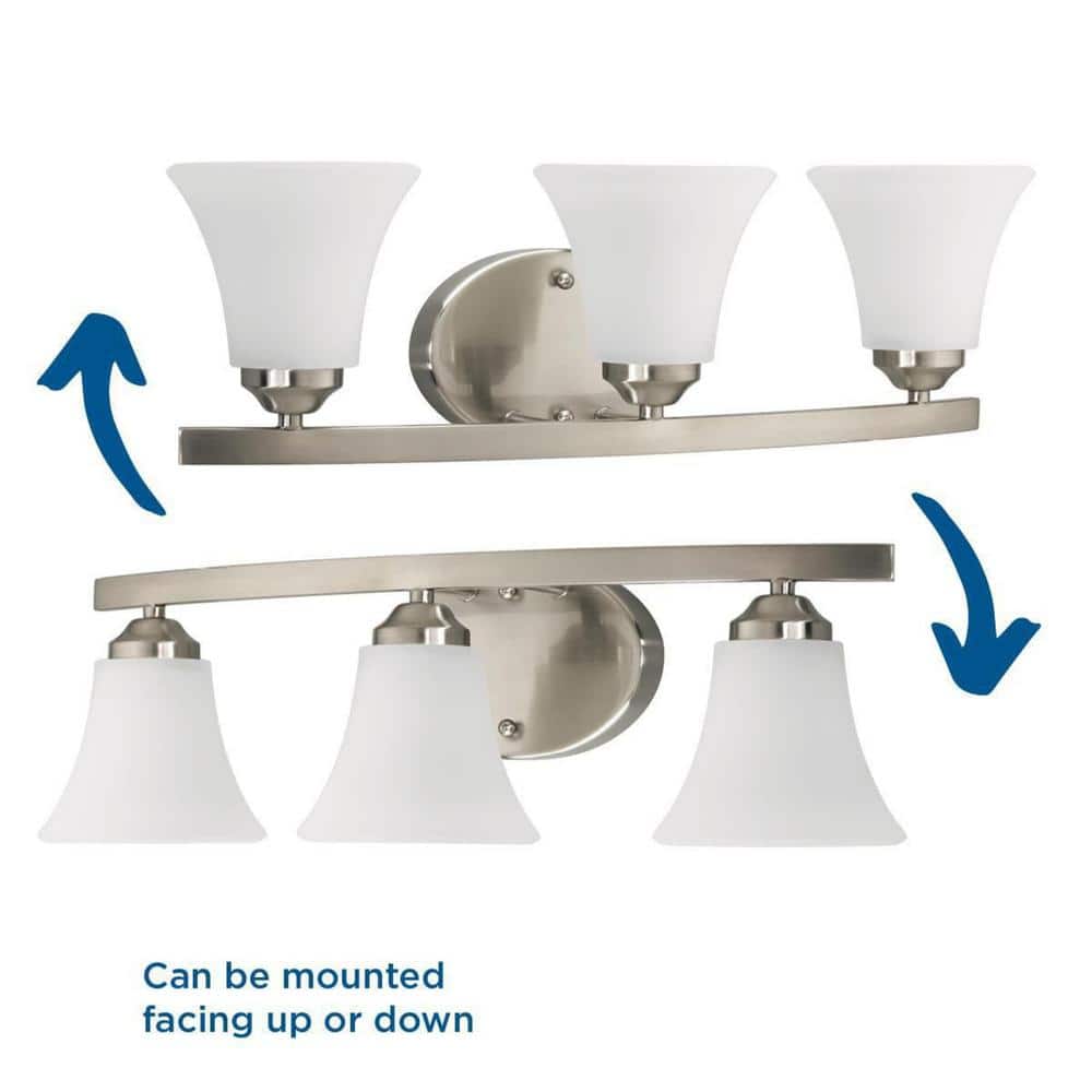 Brushed Nickel 3-Light Bath Fixture with Etched Glass Shades
