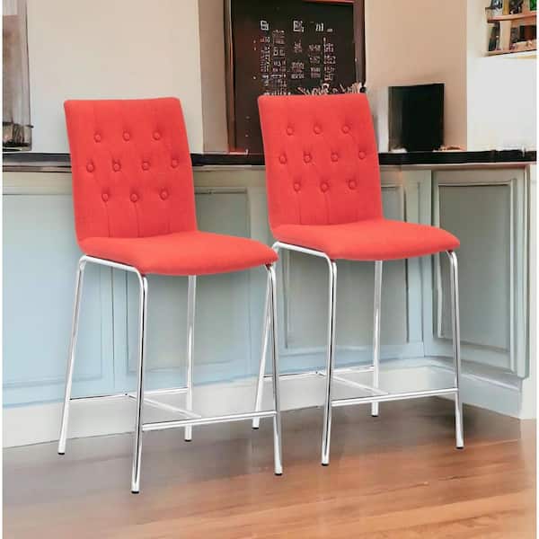 HomeRoots 24 in. Tangerine Low Back Metal Counter Height Bar Chair with Metal Seat Set of 2