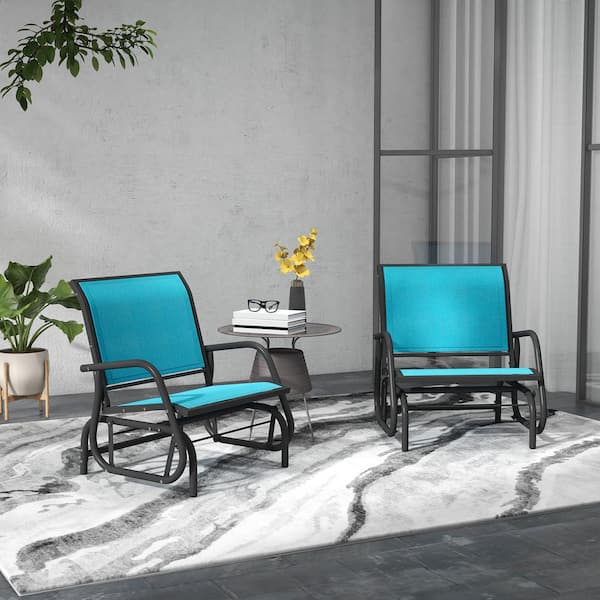 2-Piece Metal Outdoor Glider with Breathable Mesh Fabric, Curved Armrests