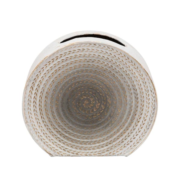 Liv & Skye 9 in. White Metal Round Decorative Vase