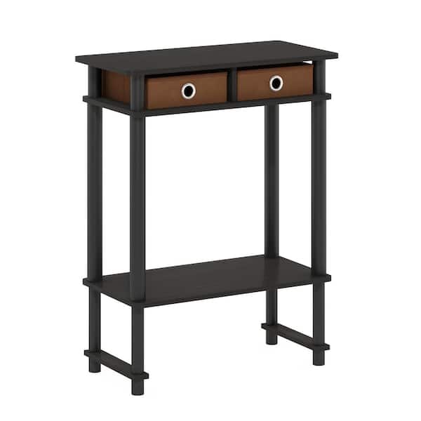 Furinno Turn-N-Tube 23.54 in. Espresso/Brown Tall-Wide Hallway Console Table with Bin