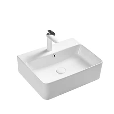 Bathroom Cloakroom Sink 20 in. Modern Rectangular Ceramic Vessel Sink in White with Overflow