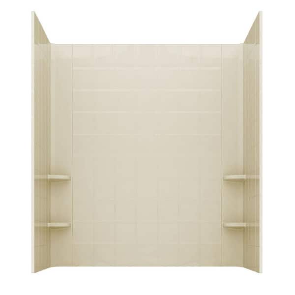 Universal Tubs Rampart 60 in. x 60 in. 4-Piece Easy Up Adhesive Alcove Tub Surround with 6 in. Square Tiling in Biscuit