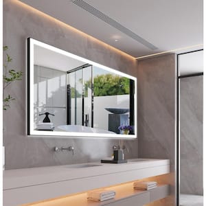 84 in. W x 42 in. H Rectangular Framed Anti-Fog Dimmable Wall Mounted LED Bathroom Vanity Mirror in Black