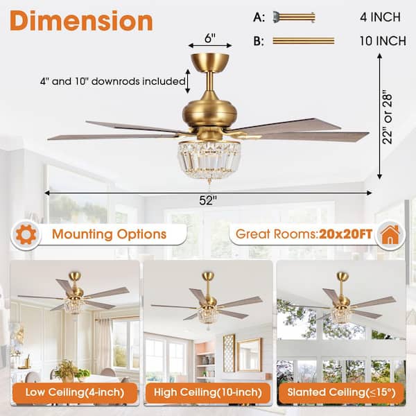 n‪‪❤︎‬s Parrot Uncle Shena 52 in. Indoor Downrod 5-Blade Gold Ceiling Fan