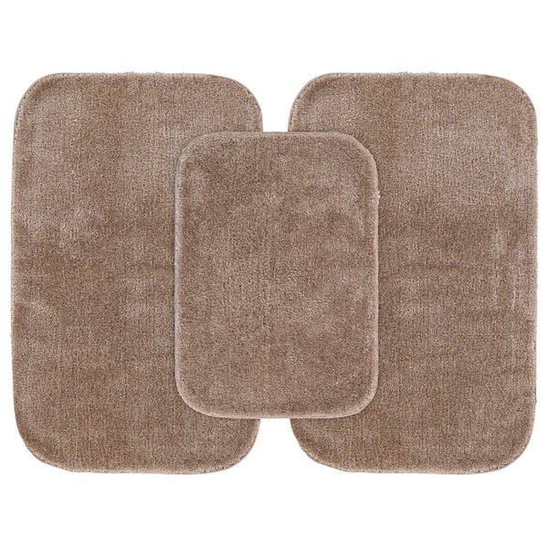 Traditional Taupe Beige 3 Piece Nylon Washable Bathroom Rug Set No Lid or Contour (17x24/21x34/21x34)