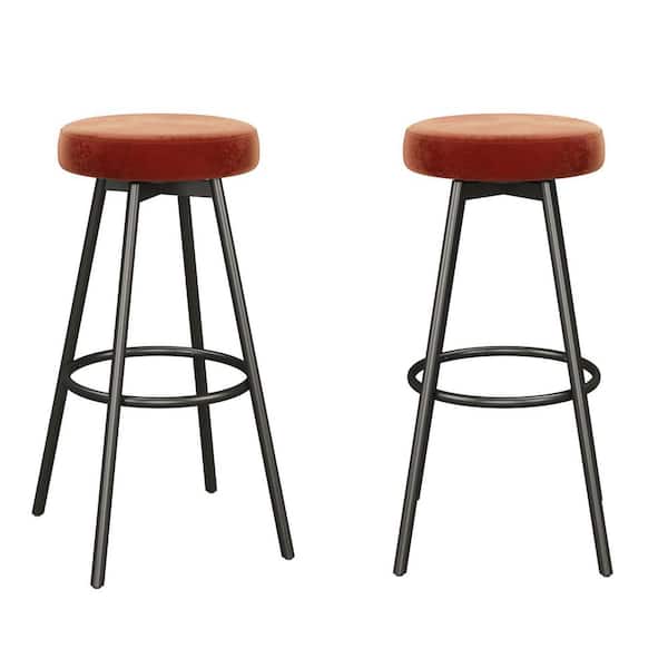 29 in. Rust Backless Glam Metal-Leg Cushioned Swivel Bar Stool with Velvet Seat (Set of 2)
