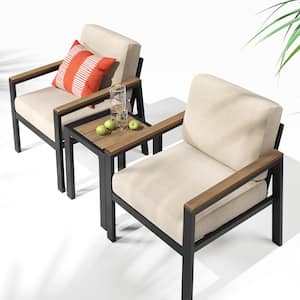 Dillon Black 3-Piece Aluminum and Poly Lumber Outdoor Bistro Chat Set with Beige Cushions