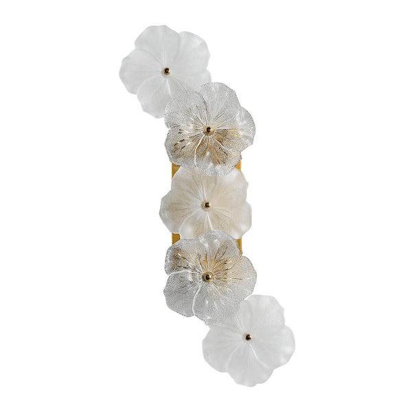 21 in. 4 Light Modern Gold Wall Sconces Adjustable G9 Base Vanity Light Fixture For Bedroom with 5 Glass Flower Decor