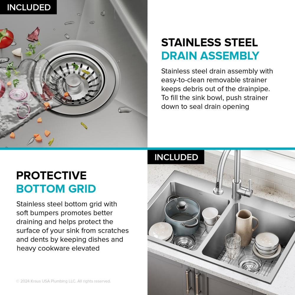 Fairlane 33-Inch Stainless Steel Double Bowl Kitchen Sink