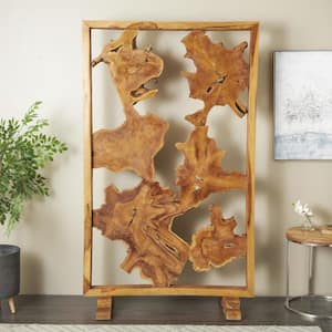 7 ft. Brown Handmade Tall Live Edge Freestanding Room Divider Screen with Large Tree Trunk Pieces