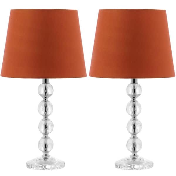 SAFAVIEH Nola 16 in. Clear Stacked Crystal Ball Table Lamp with Orange Shade (Set of 2)