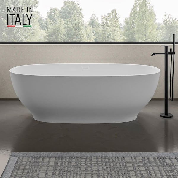 Viola 69 in. x 31.5 in. Freestanding Soaking Oval Bathtub in Matte White epiStone Solid Surface with center drain