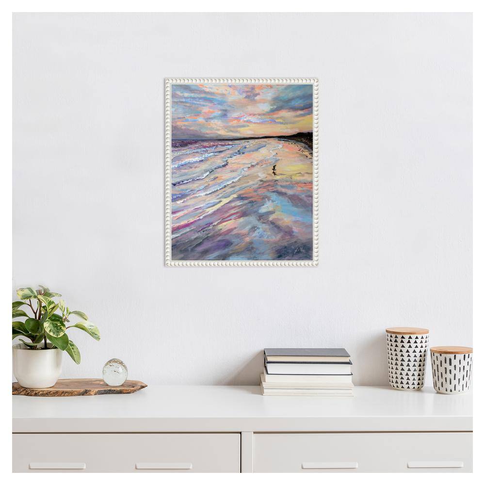 Impressionist Coastal Sunset Canvas with Beaded White Frame