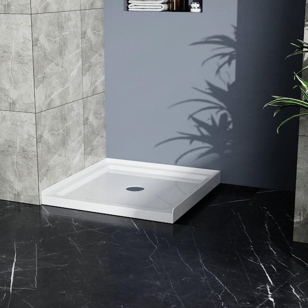 36 in. L x 36 in. W x 3.35 in. H Alcove Square Acrylic Shower Pan Base with Center Drain in White, Single Threshold