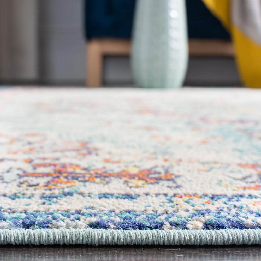 Navy and Light Blue Synthetic 11' Square Easy-Care Rug
