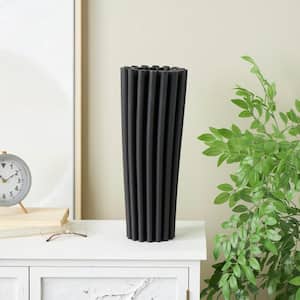 Black Dimensional Ribbed Ceramic Abstract Decorative Vase with Cylindrical Ridges