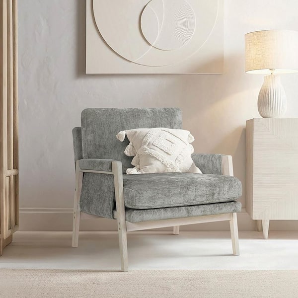 Lazzara Naomi Brownish Gray Chenille Fabric Upholstery Solid Wood
